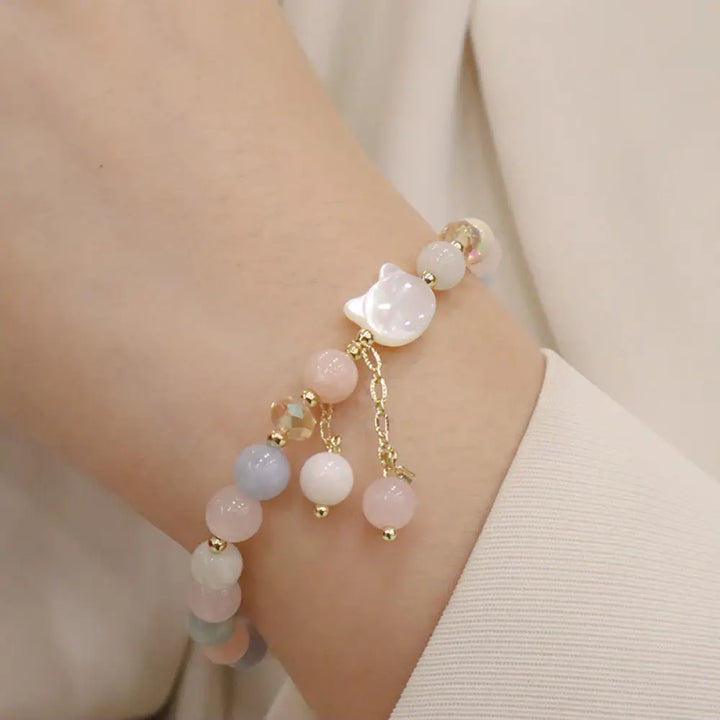 Buddha Stones Natural Strawberry Quartz Morganite Tridacna Stone Cat Love Bracelet - BWOOOH - Morganite Tridacna Stone
