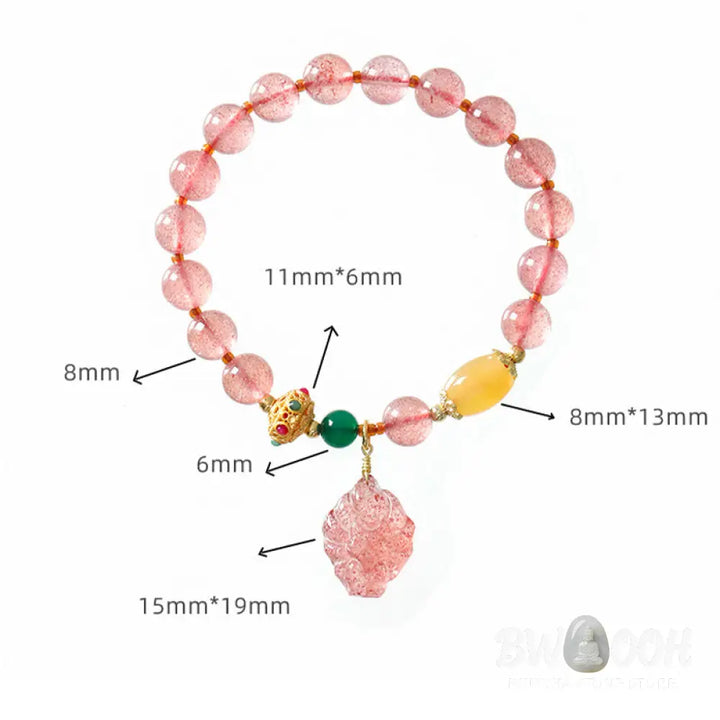 Buddha Stones Natural Strawberry Quartz Nine Tailed Fox Healing Bracelet - BWOOOH - Strawberry Quartz(Wrist