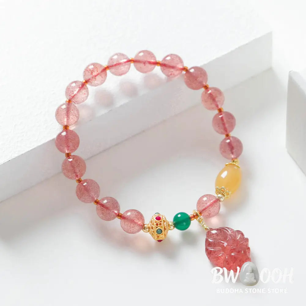 Buddha Stones Natural Strawberry Quartz Nine Tailed Fox Healing Bracelet - BWOOOH - Strawberry Quartz(Wrist