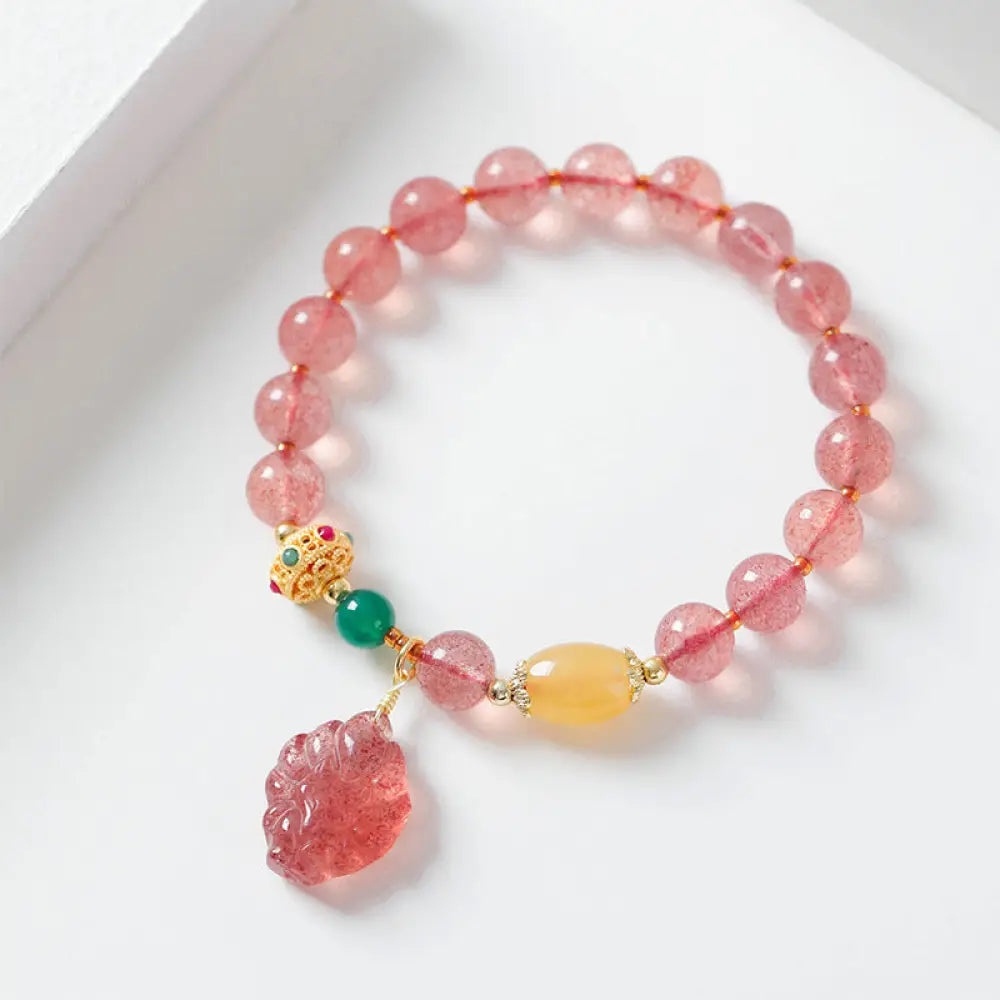 BWOOOH Natural Strawberry Quartz Nine Tailed Fox Healing Bracelet - BWOOOH - Strawberry Quartz(Wrist