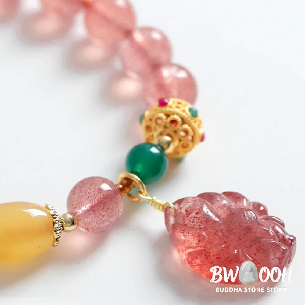Buddha Stones Natural Strawberry Quartz Nine Tailed Fox Healing Bracelet - BWOOOH - Strawberry Quartz(Wrist
