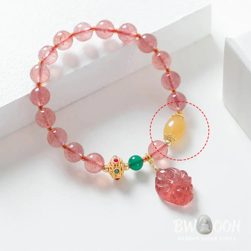 Buddha Stones Natural Strawberry Quartz Nine Tailed Fox Healing Bracelet - BWOOOH - Strawberry Quartz(Wrist