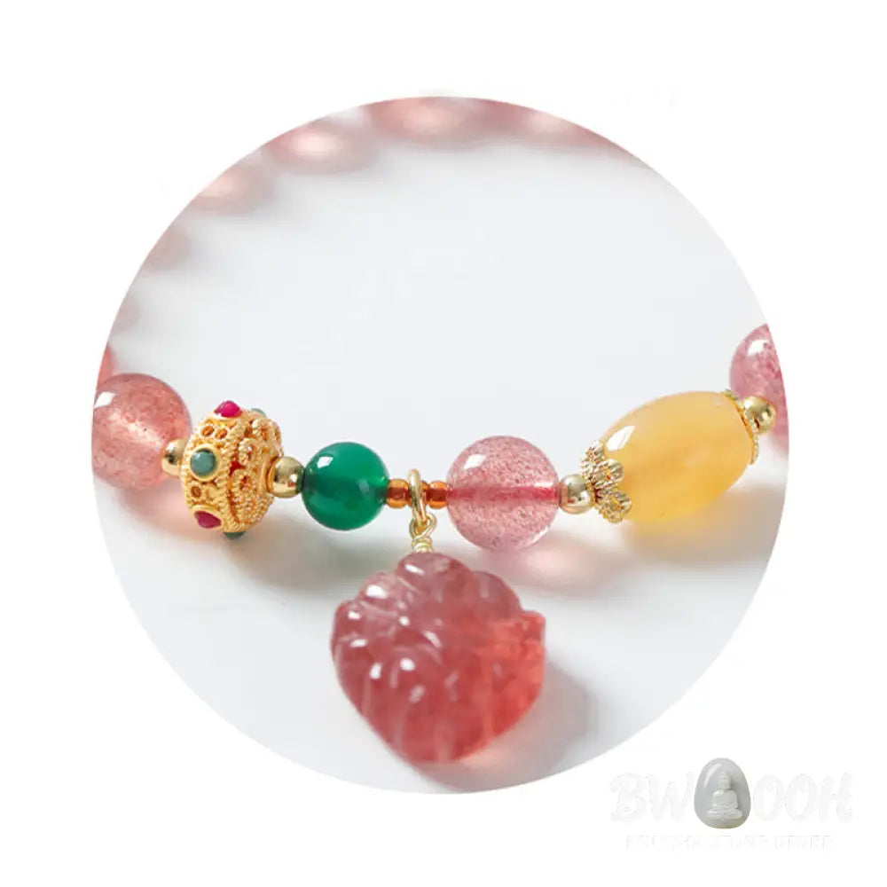 Buddha Stones Natural Strawberry Quartz Nine Tailed Fox Healing Bracelet - BWOOOH - Strawberry Quartz(Wrist