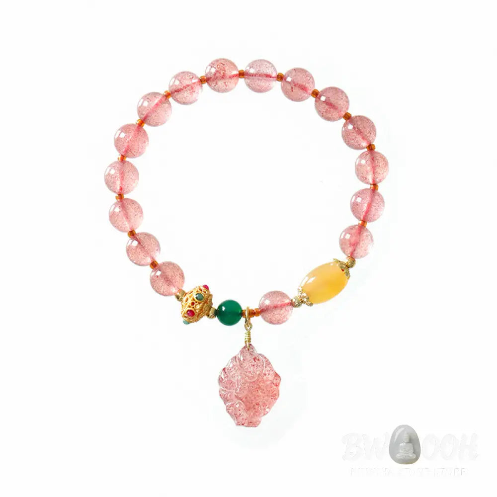 Buddha Stones Natural Strawberry Quartz Nine Tailed Fox Healing Bracelet - BWOOOH - Strawberry Quartz(Wrist
