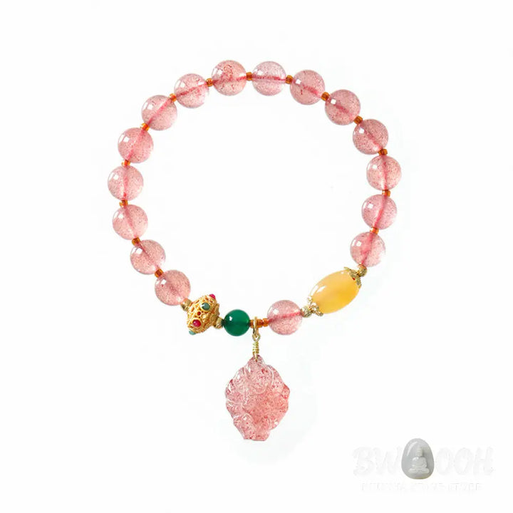 Buddha Stones Natural Strawberry Quartz Nine Tailed Fox Healing Bracelet - BWOOOH - Strawberry Quartz(Wrist