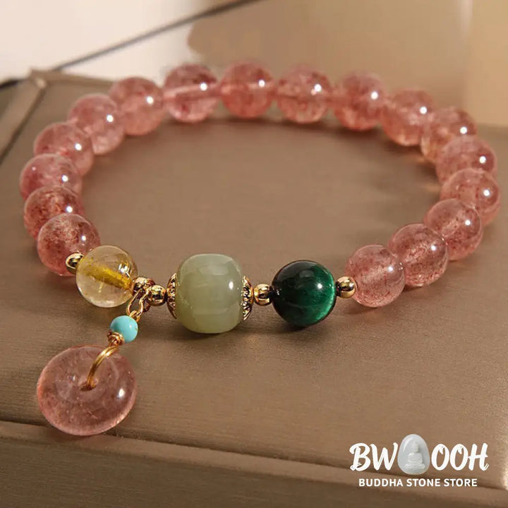 Buddha Stones Natural Strawberry Quartz Peace Buckle Jade Positive Bracelet - BWOOOH - Strawberry Crystal (Wrist