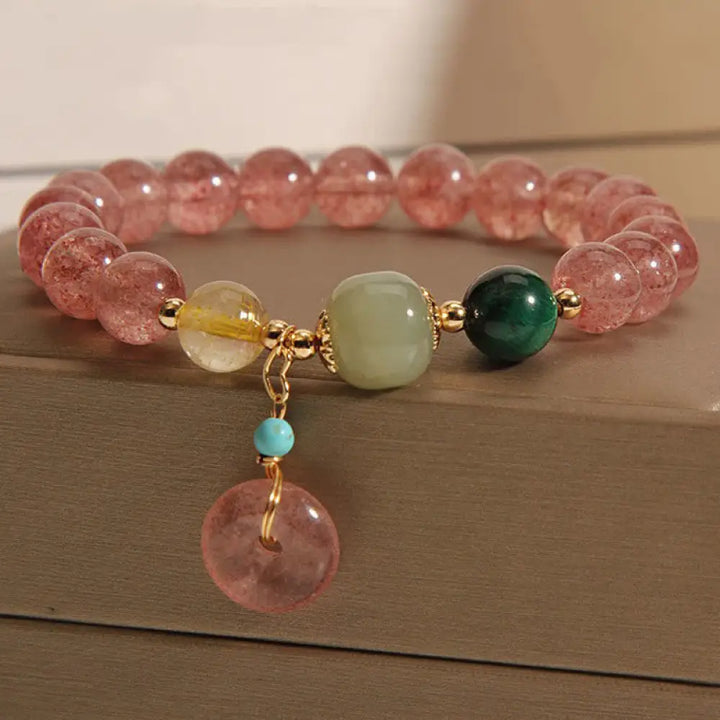 BWOOOH Natural Strawberry Quartz Peace Buckle Jade Positive Bracelet — Strawberry Quartz jade bracelet for spiritual heali...