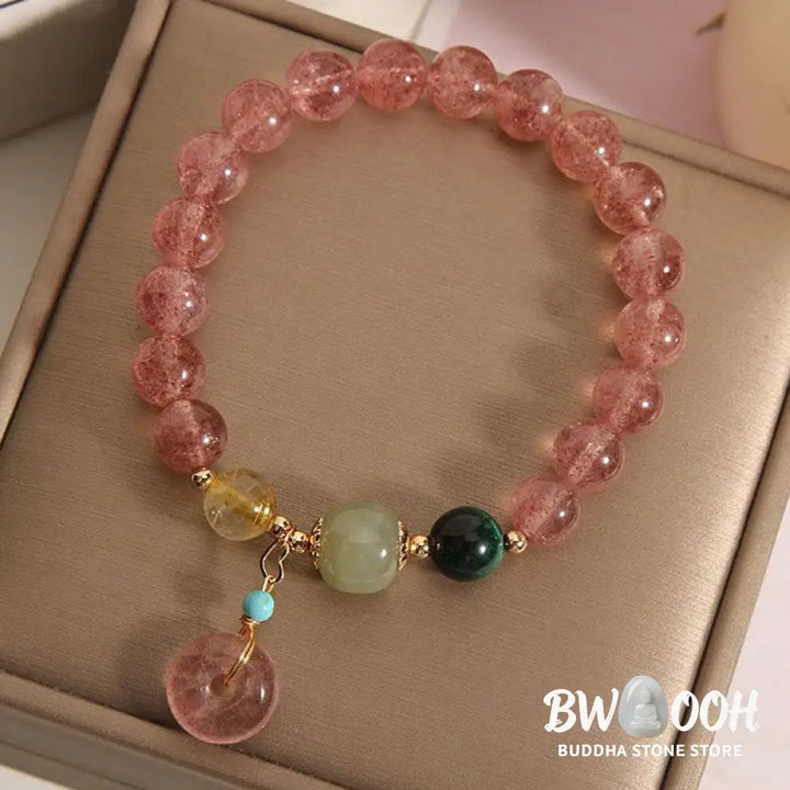 Buddha Stones Natural Strawberry Quartz Peace Buckle Jade Positive Bracelet - BWOOOH - Strawberry Crystal (Wrist