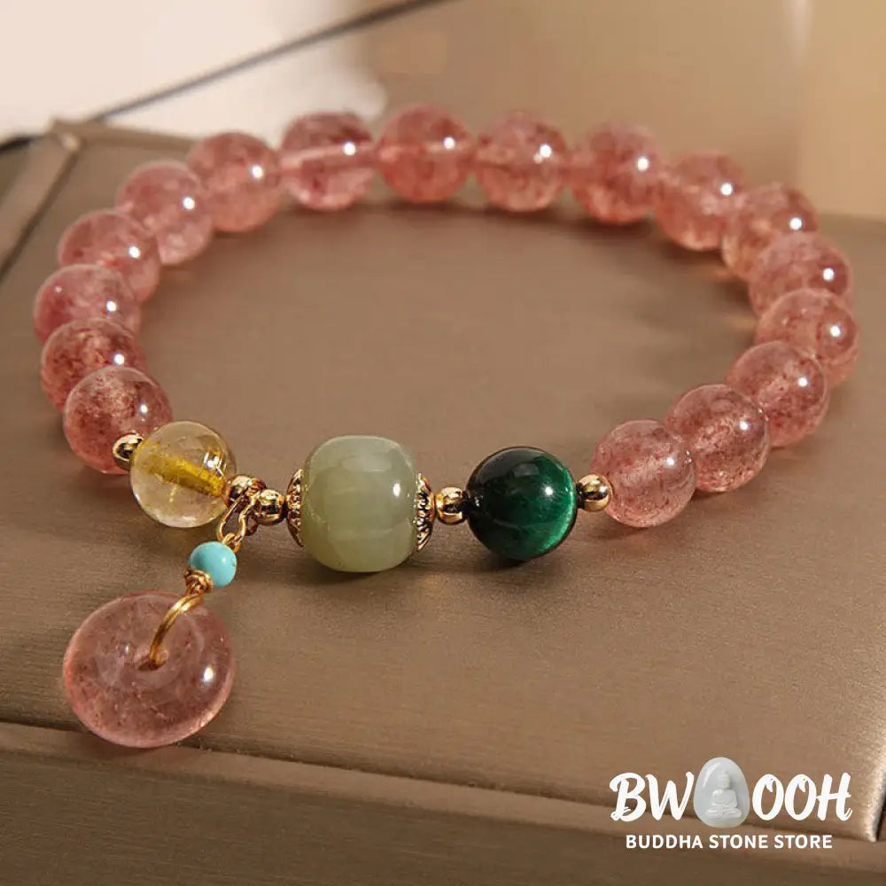 Buddha Stones Natural Strawberry Quartz Peace Buckle Jade Positive Bracelet - BWOOOH - Strawberry Crystal (Wrist