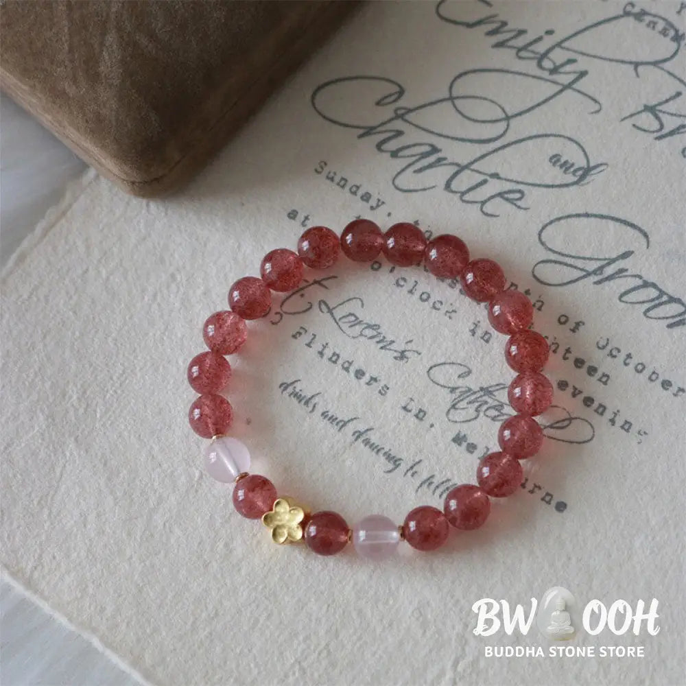 Buddha Stones Natural Strawberry Quartz Peach Blossom PiXiu Attract Fortune Healing Bracelet - BWOOOH - Bracelet