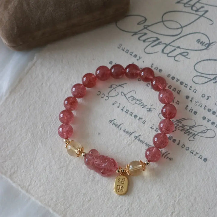 Buddha Stones Natural Strawberry Quartz Peach Blossom PiXiu Attract Fortune Healing Bracelet - BWOOOH - Strawberry