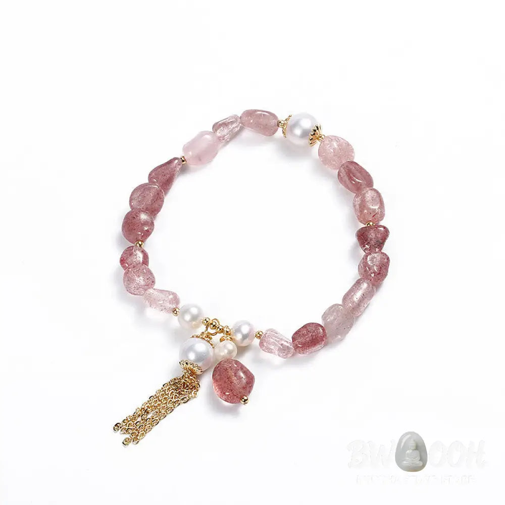 Buddha Stones Natural Strawberry Quartz Pearl 14k Gold Plated Love Healing Bracelet - BWOOOH - Strawberry Quartz&amp;Pearl