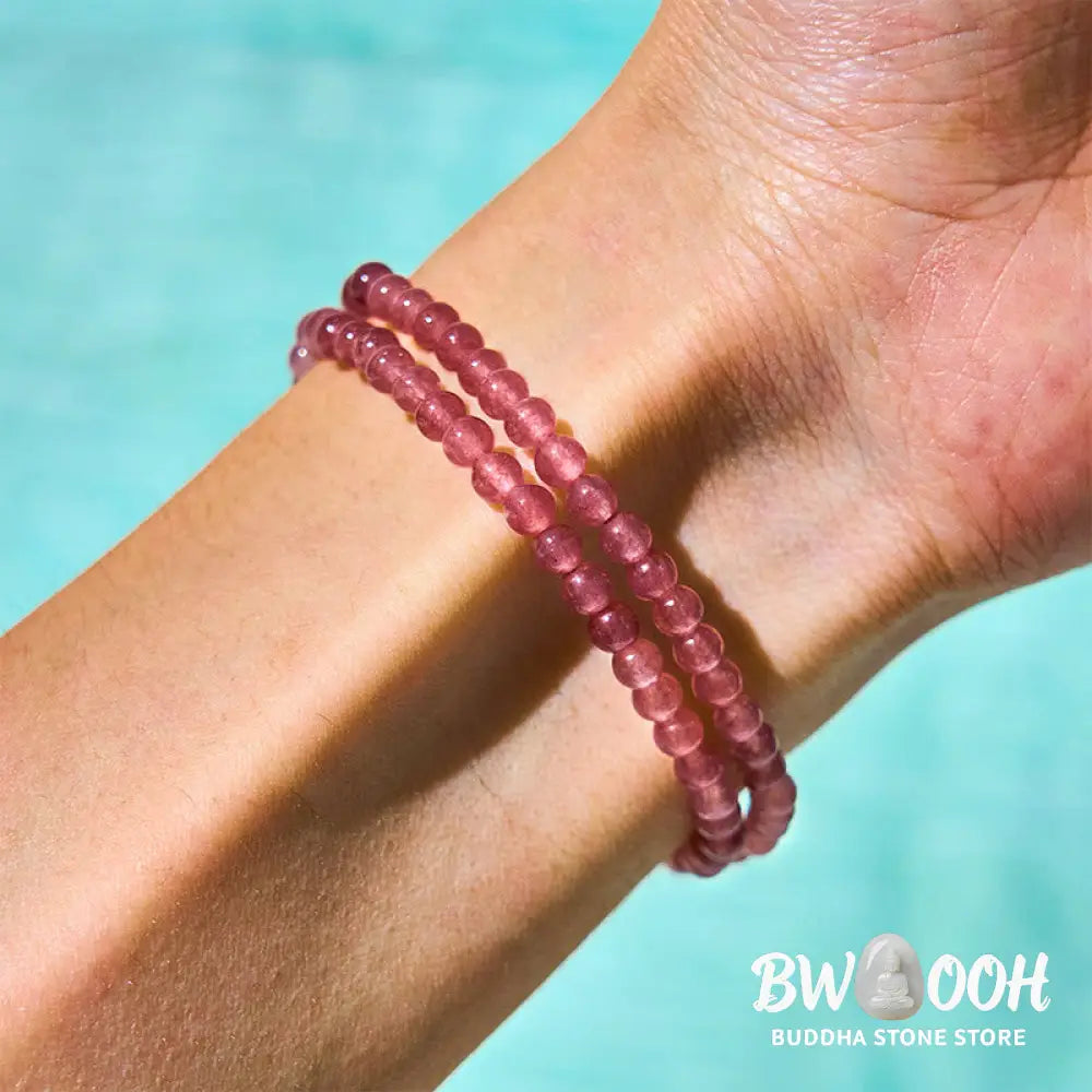Buddha Stones Natural Strawberry Quartz Pearl Butterfly Water Drop Positive Double Wrap Bracelet - BWOOOH - Bracelet