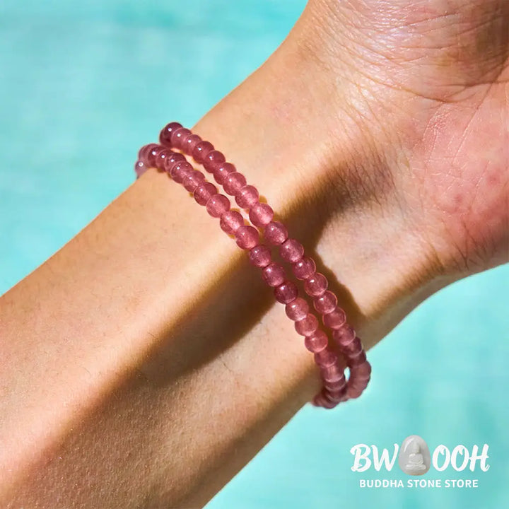 Buddha Stones Natural Strawberry Quartz Pearl Butterfly Water Drop Positive Double Wrap Bracelet - BWOOOH - Bracelet