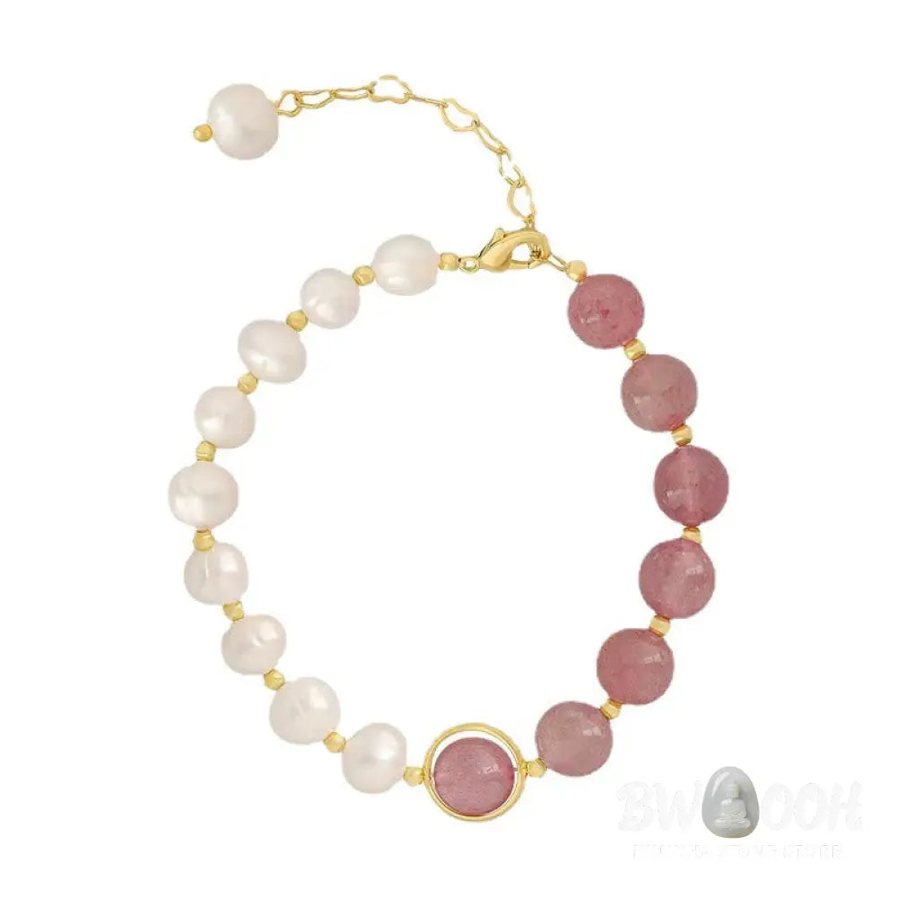 BWOOOH Natural Strawberry Quartz Pearl Love Positive Chain Bracelet - Strawberry Quartz&amp;Pearl - Bracelet