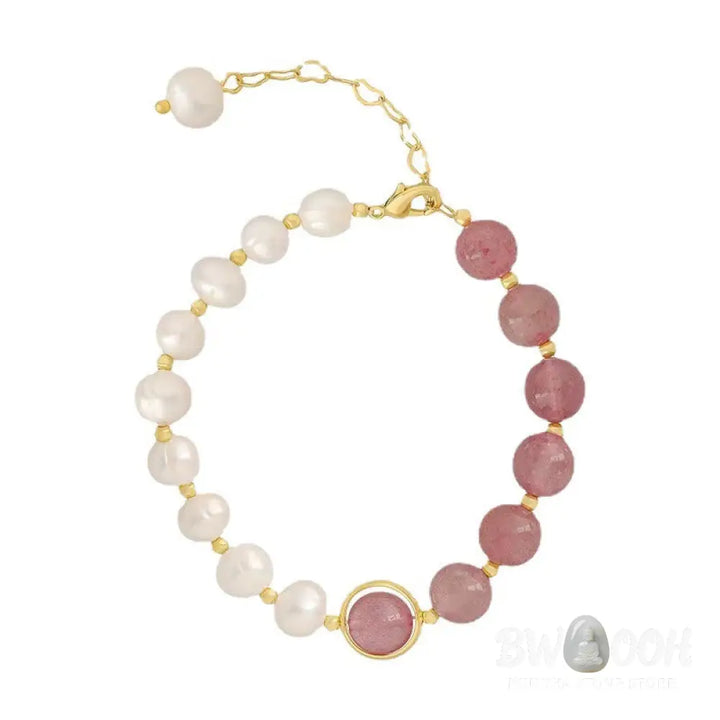 BWOOOH Natural Strawberry Quartz Pearl Love Positive Chain Bracelet - Strawberry Quartz&amp;Pearl - Bracelet