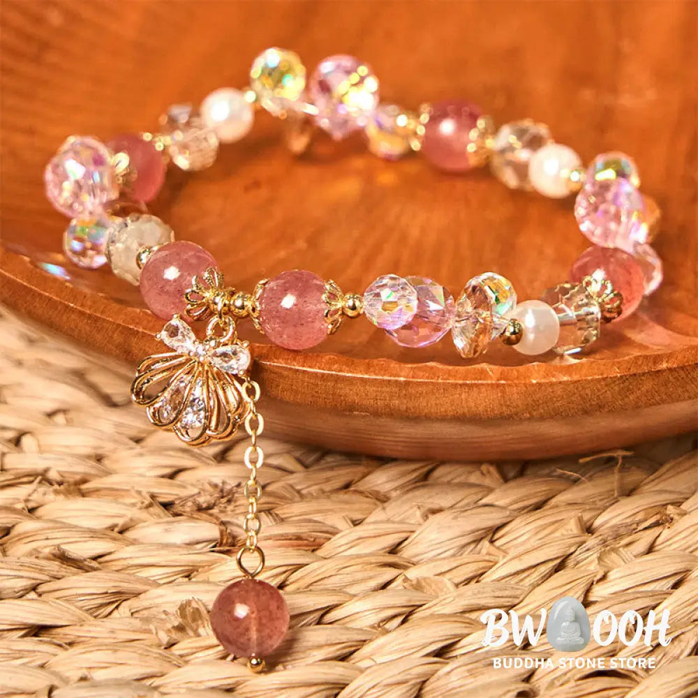 Buddha Stones Natural Strawberry Quartz Pearl Shell Positive Bracelet - BWOOOH - Bracelet