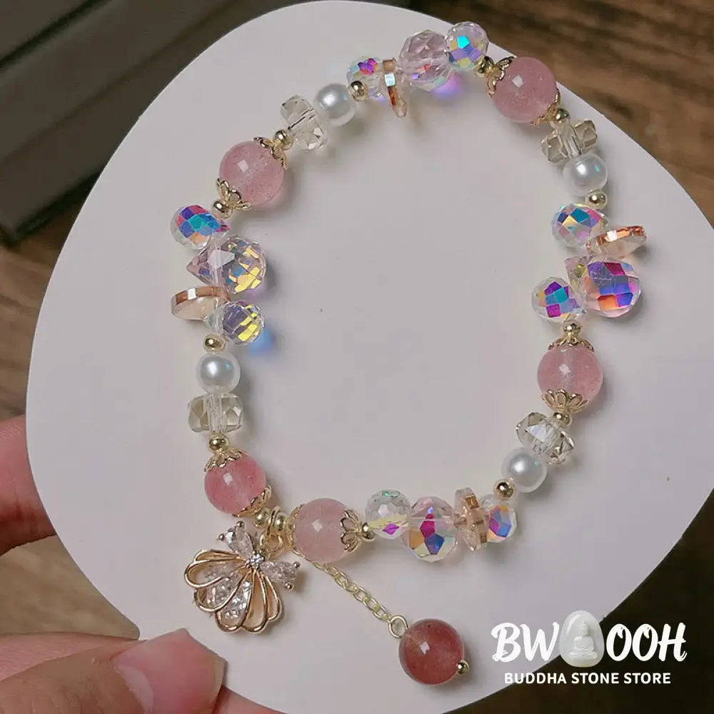 Buddha Stones Natural Strawberry Quartz Pearl Shell Positive Bracelet - BWOOOH - Bracelet