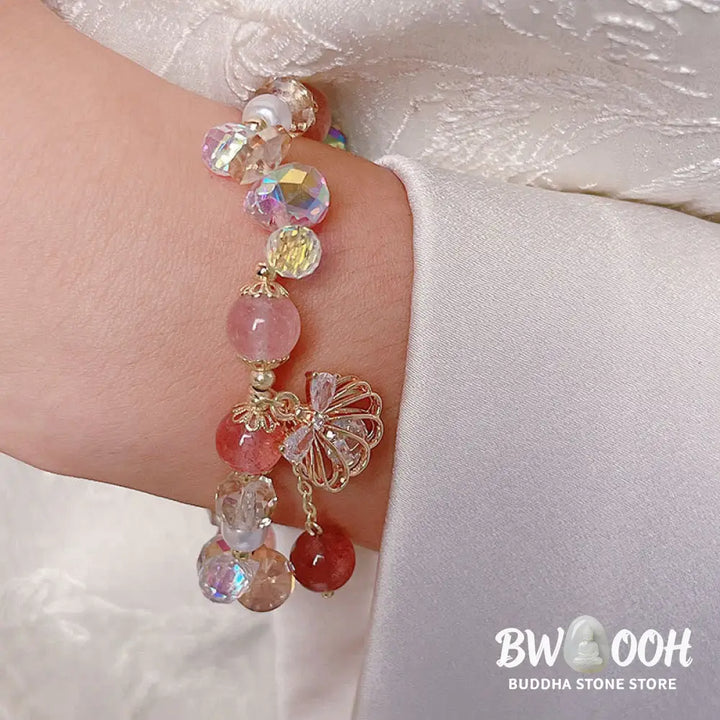 Buddha Stones Natural Strawberry Quartz Pearl Shell Positive Bracelet - BWOOOH - Bracelet