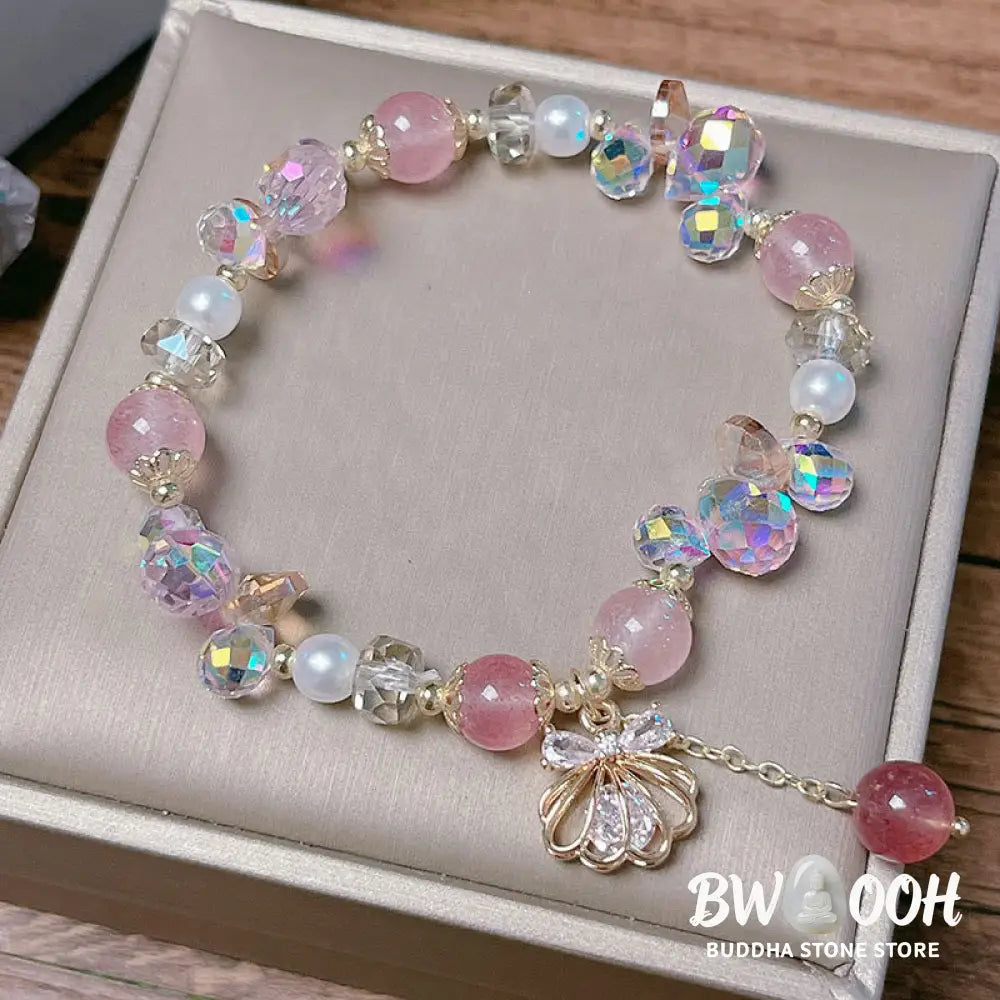 Buddha Stones Natural Strawberry Quartz Pearl Shell Positive Bracelet - BWOOOH - Bracelet