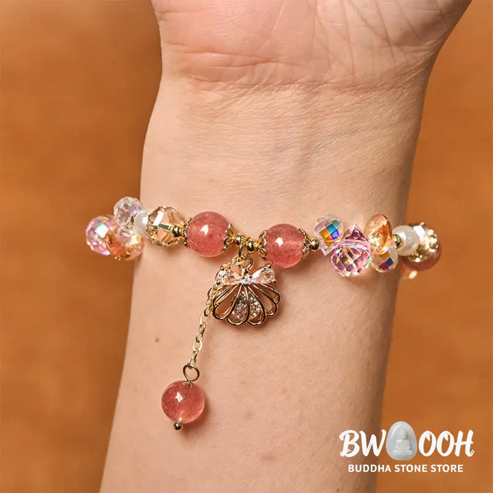 Buddha Stones Natural Strawberry Quartz Pearl Shell Positive Bracelet - BWOOOH - Bracelet