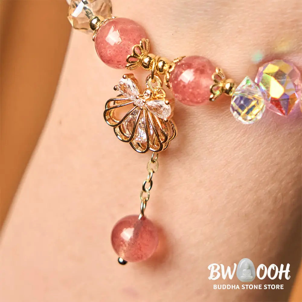 Buddha Stones Natural Strawberry Quartz Pearl Shell Positive Bracelet - BWOOOH - Bracelet