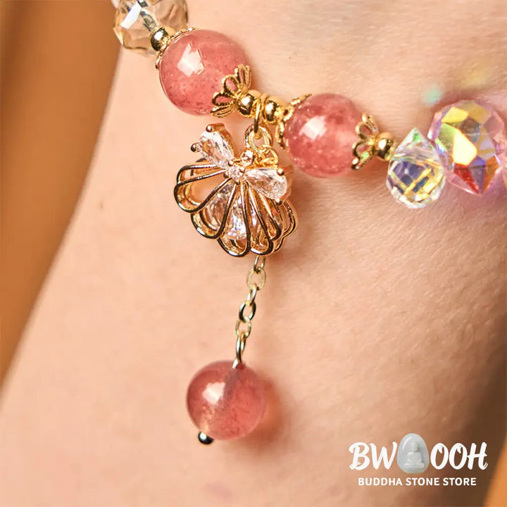 Buddha Stones Natural Strawberry Quartz Pearl Shell Positive Bracelet - BWOOOH - Bracelet