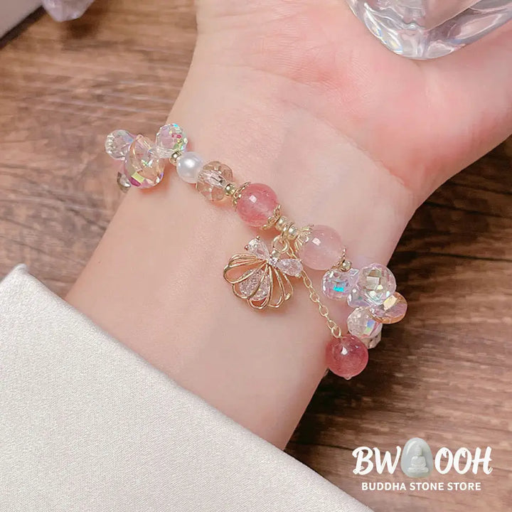Buddha Stones Natural Strawberry Quartz Pearl Shell Positive Bracelet - BWOOOH - Bracelet