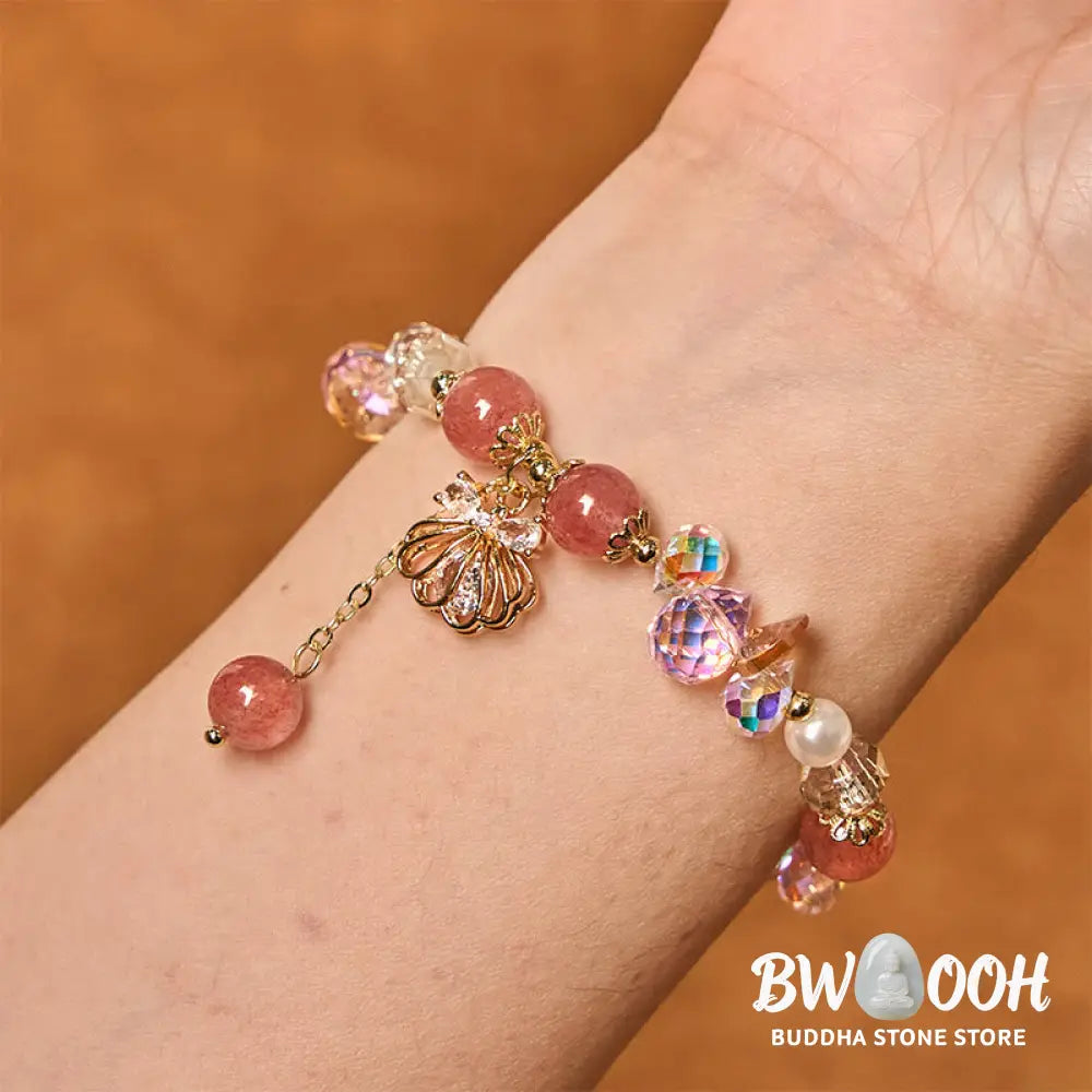 Buddha Stones Natural Strawberry Quartz Pearl Shell Positive Bracelet - BWOOOH - Bracelet