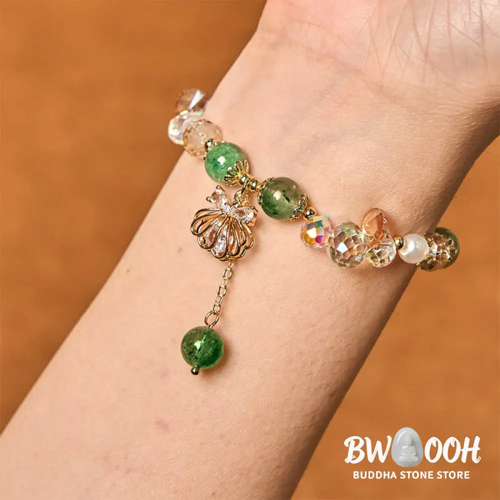 Buddha Stones Natural Strawberry Quartz Pearl Shell Positive Bracelet - BWOOOH - Bracelet