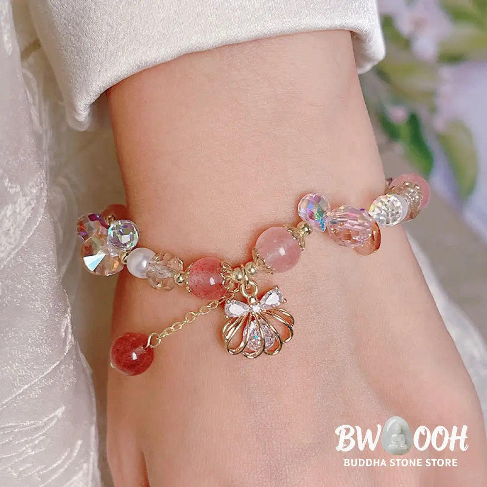 Buddha Stones Natural Strawberry Quartz Pearl Shell Positive Bracelet - BWOOOH - Bracelet