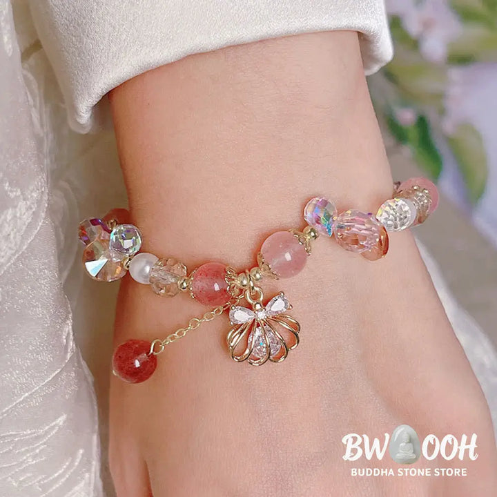 Buddha Stones Natural Strawberry Quartz Pearl Shell Positive Bracelet - BWOOOH - Bracelet