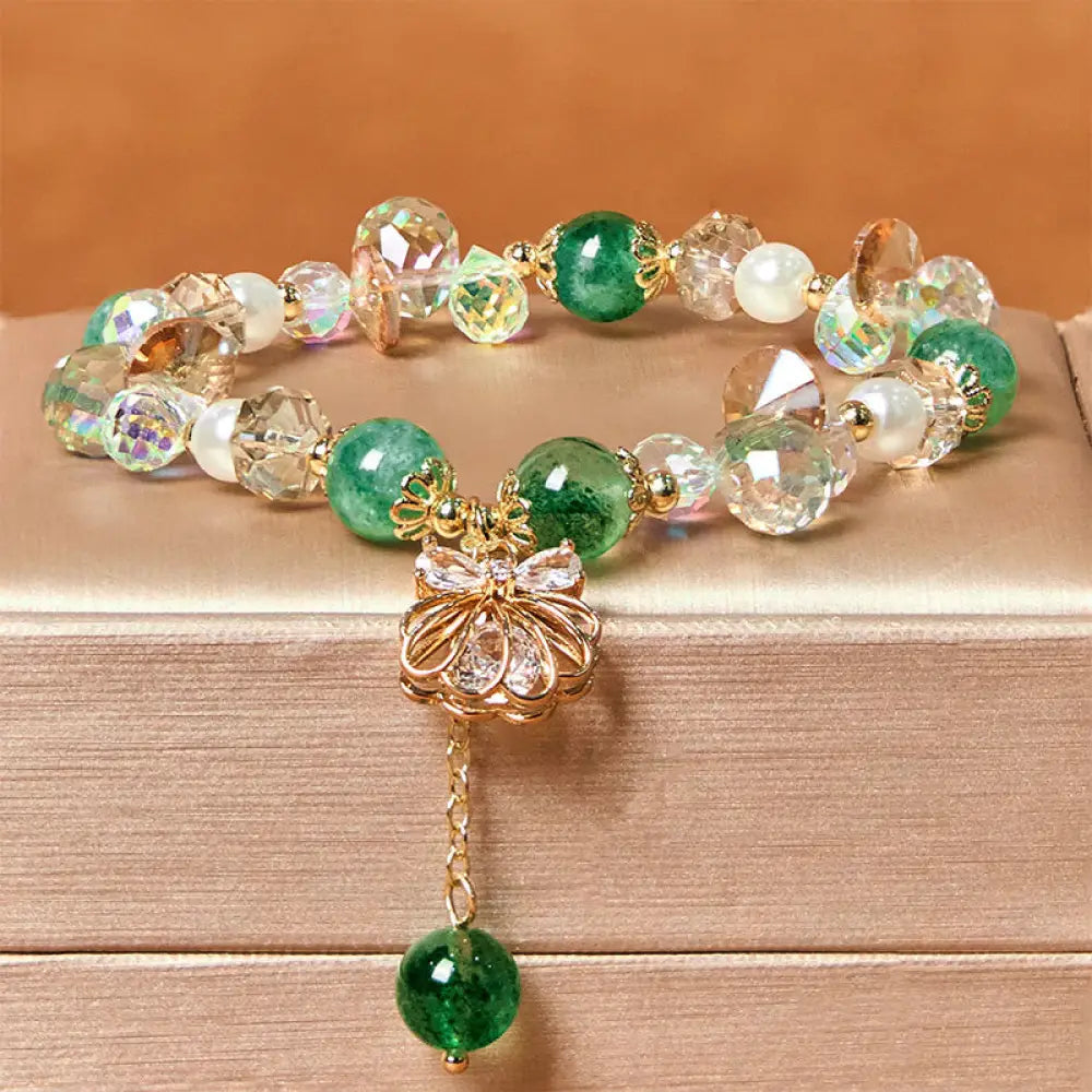 Buddha Stones Natural Strawberry Quartz Pearl Shell Positive Bracelet - BWOOOH - Green Strawberry Quartz(Wrist