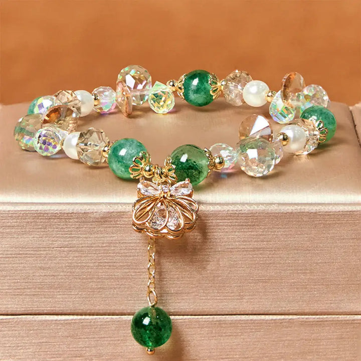Buddha Stones Natural Strawberry Quartz Pearl Shell Positive Bracelet - BWOOOH - Green Strawberry Quartz(Wrist
