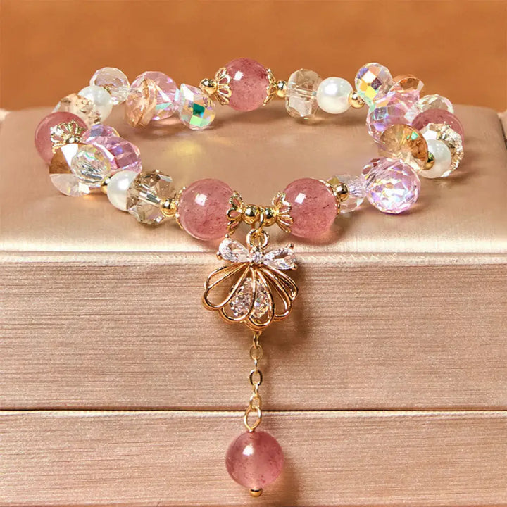 BWOOOH Natural Strawberry Quartz Pearl Shell Positive Bracelet — Strawberry Quartz crystal healing bracelet for spiritual ...