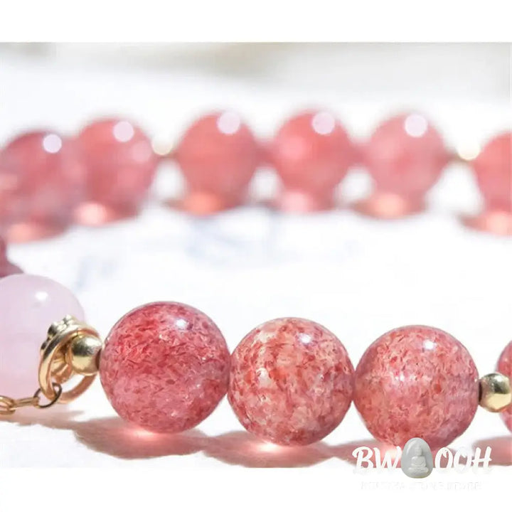 BWOOOH Natural Strawberry Quartz Pink Crystal Lucky Cat Paw Love Bracelet - Strawberry Quartz - Bracelet