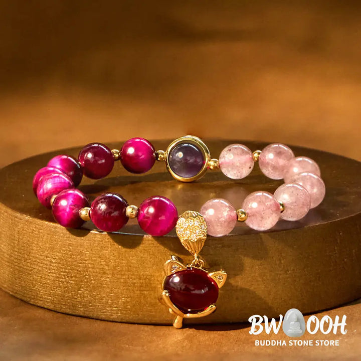 Buddha Stones Natural Strawberry Quartz Pixiu Love Bracelet - Bracelet