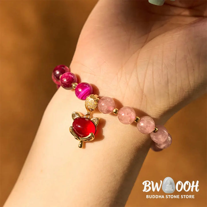 Buddha Stones Natural Strawberry Quartz Pixiu Love Bracelet - Bracelet