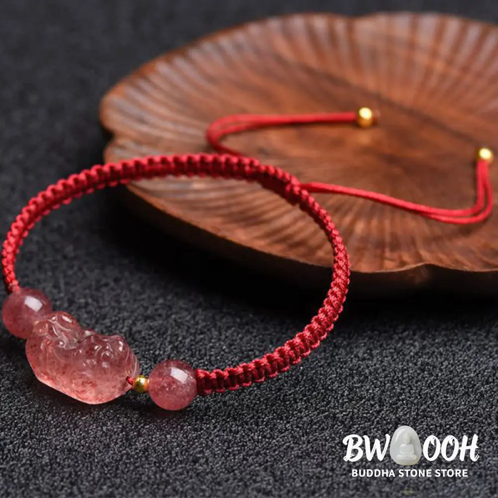 Buddha Stones Natural Strawberry Quartz PiXiu Lucky Red String Bracelet - BWOOOH - Strawberry Quartz(Wrist