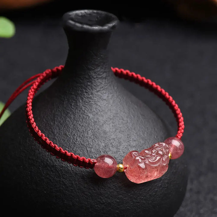 BWOOOH Natural Strawberry Quartz PiXiu Lucky Red String Bracelet - BWOOOH - Strawberry Quartz(Wrist