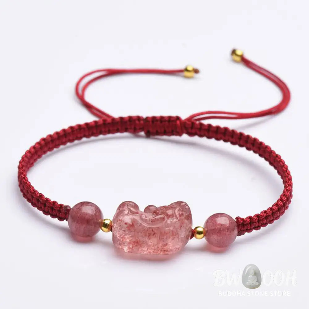 Buddha Stones Natural Strawberry Quartz PiXiu Lucky Red String Bracelet - BWOOOH - Strawberry Quartz(Wrist