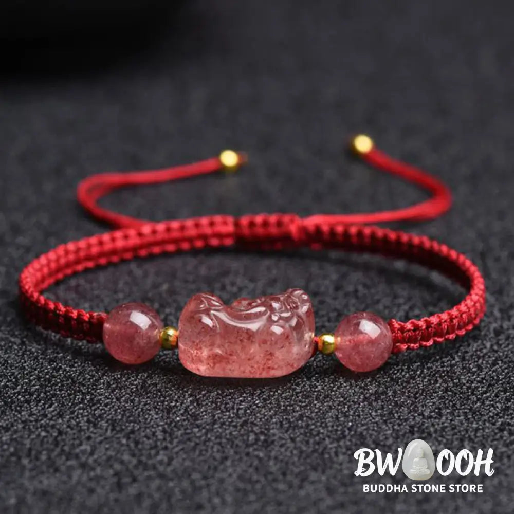 Buddha Stones Natural Strawberry Quartz PiXiu Lucky Red String Bracelet - BWOOOH - Strawberry Quartz(Wrist