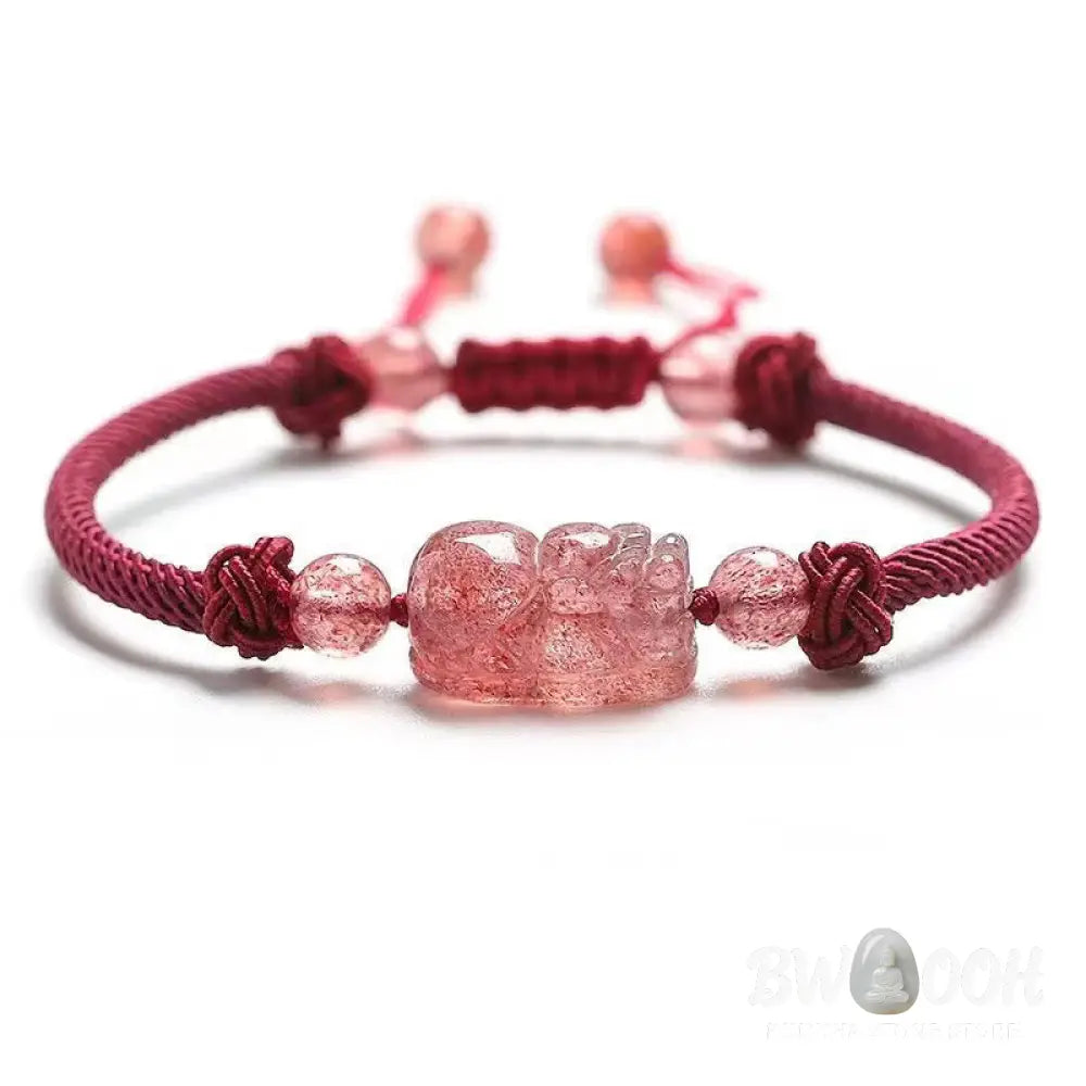Buddha Stones Natural Strawberry Quartz PiXiu Red String Braided Protection Bracelet - BWOOOH - Strawberry Quartz(Wrist