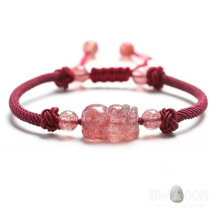 Buddha Stones Natural Strawberry Quartz PiXiu Red String Braided Protection Bracelet - BWOOOH - Strawberry Quartz(Wrist