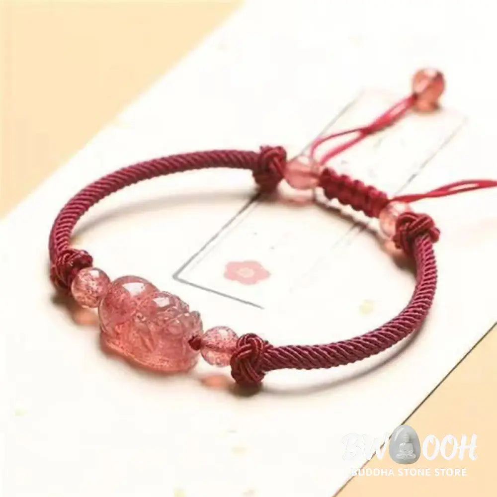 Buddha Stones Natural Strawberry Quartz PiXiu Red String Braided Protection Bracelet - BWOOOH - Strawberry Quartz(Wrist