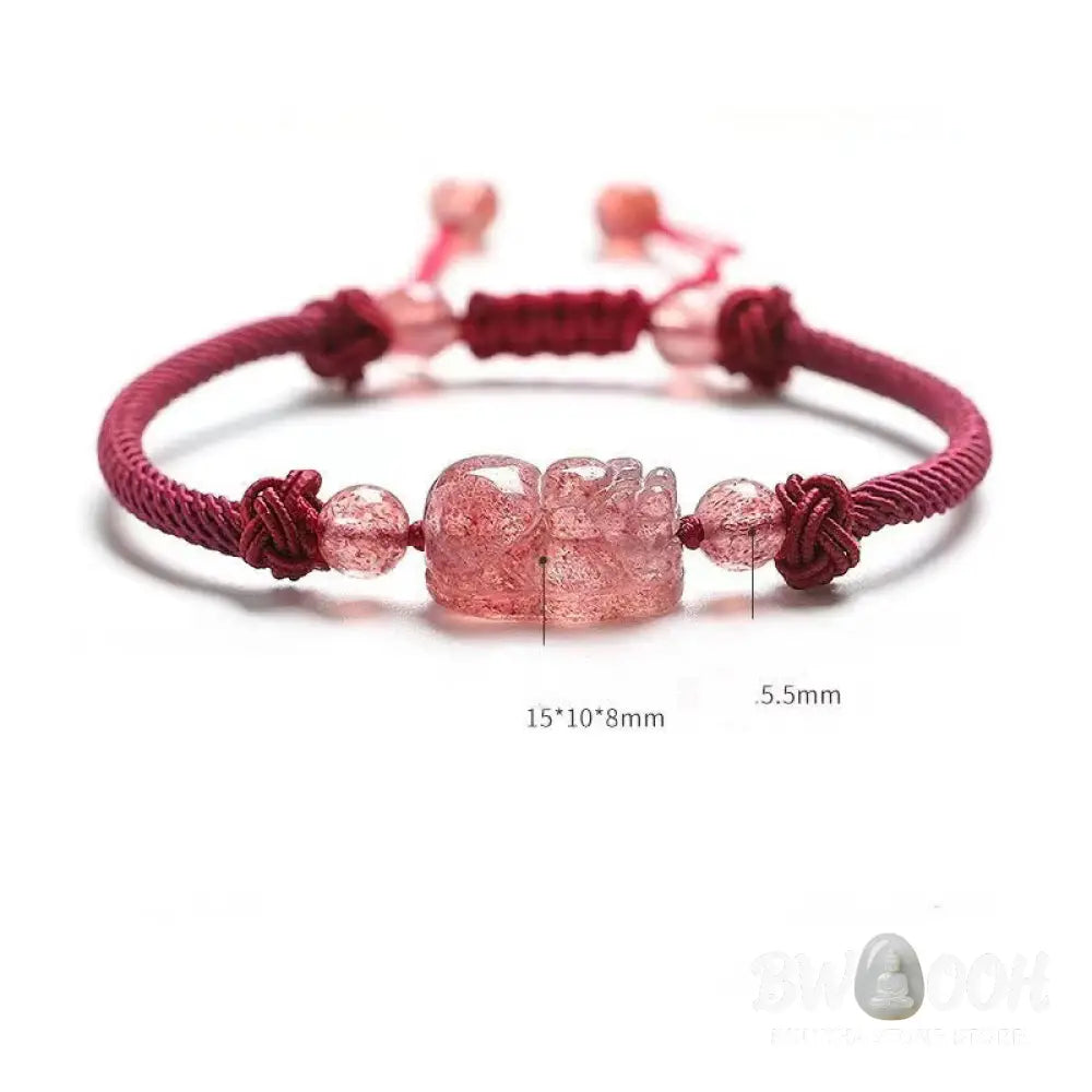 Buddha Stones Natural Strawberry Quartz PiXiu Red String Braided Protection Bracelet - BWOOOH - Strawberry Quartz(Wrist