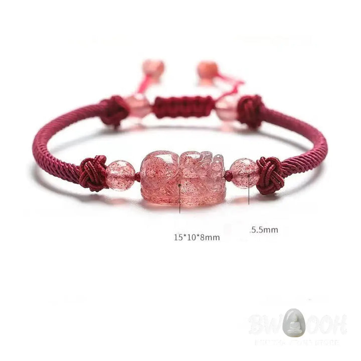 Buddha Stones Natural Strawberry Quartz PiXiu Red String Braided Protection Bracelet - BWOOOH - Strawberry Quartz(Wrist