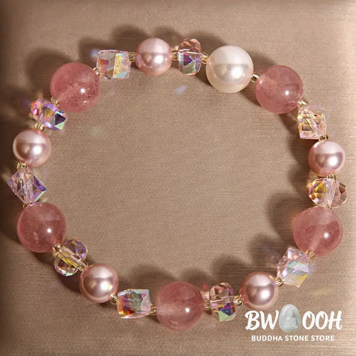 Buddha Stones Natural Strawberry Quartz White Crystal Pearl Positive Bracelet - Strawberry Quartz(Wrist