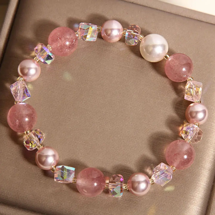 Buddha Stones Natural Strawberry Quartz White Crystal Pearl Positive Bracelet - Strawberry Quartz(Wrist