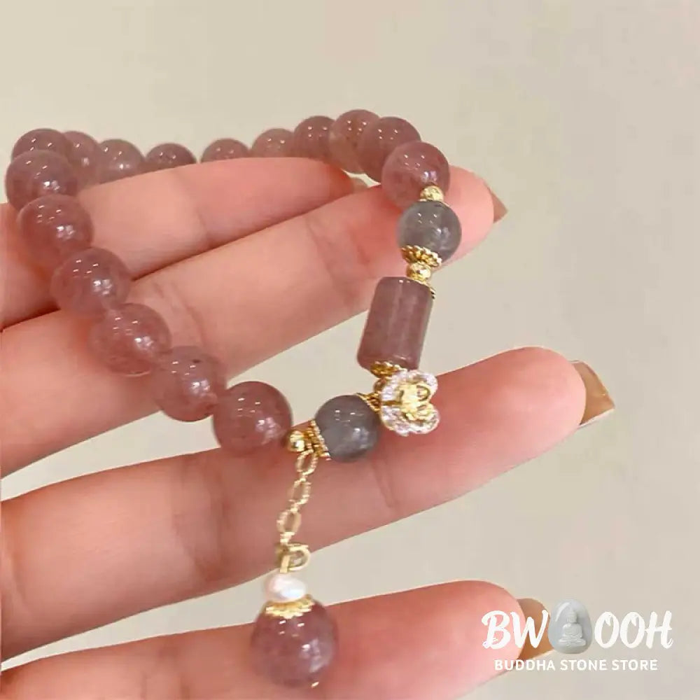 Buddha Stones Natural Strawberry Quartz Zircon Flower Positive Charm Bracelet - BWOOOH - Strawberry